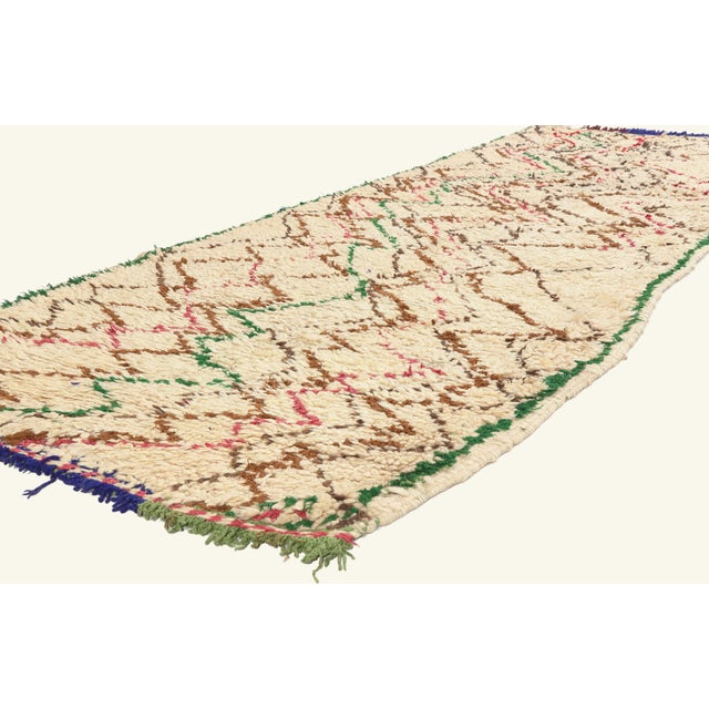 22036 Vintage Azilal Moroccan Rug, 03'06 x 09'00. The Endless Journey: A Vintage Azilal Moroccan Masterpiece of Sacred...