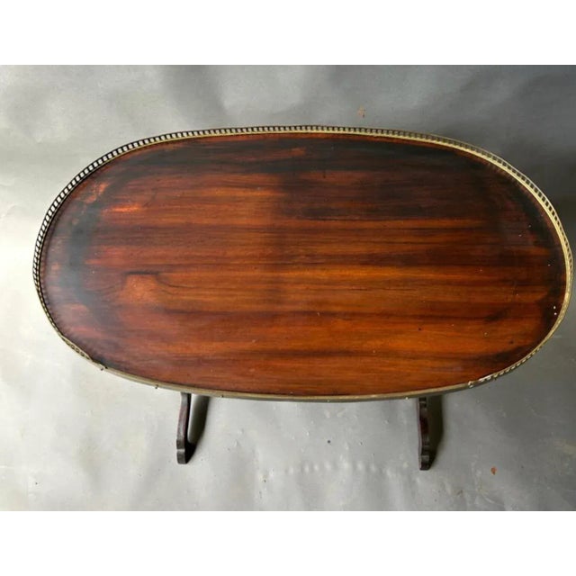 Wood Brass Gallery Butler's Table, Mahogany Kidney Shape, French For Sale - Image 7 of 9