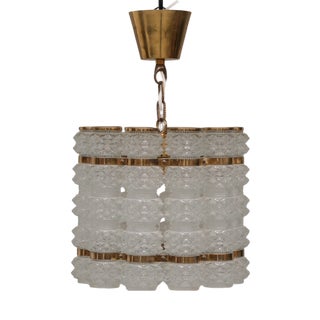 Mid-Century Modern Swedish Brass and Glass Pendant Light by Orrefors for Tyringe, 1960s For Sale