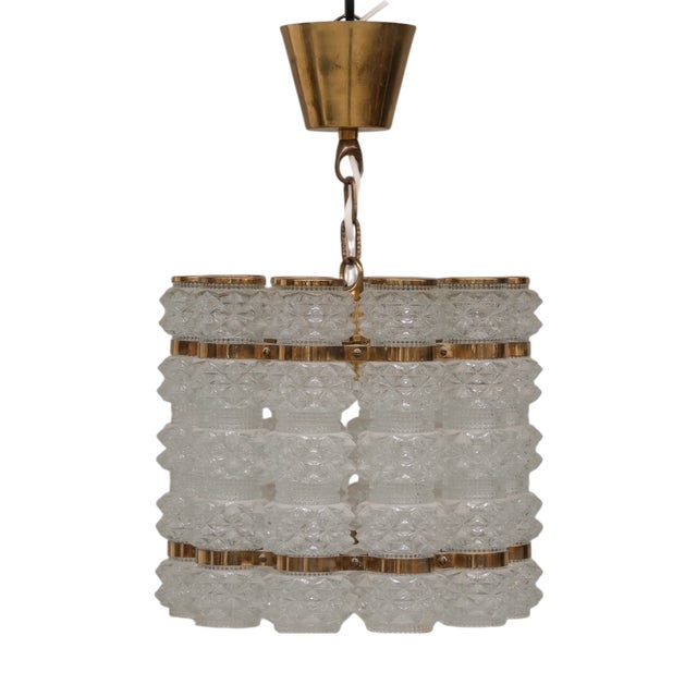 Mid-Century Modern Swedish Brass and Glass Pendant Light by Orrefors for Tyringe, 1960s For Sale