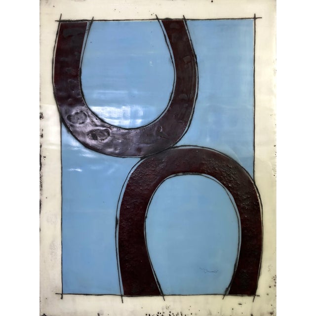 Nine 12x9 cradled wood panels make up this encaustic mixed media art piece. In the photo they are hanging spaced...