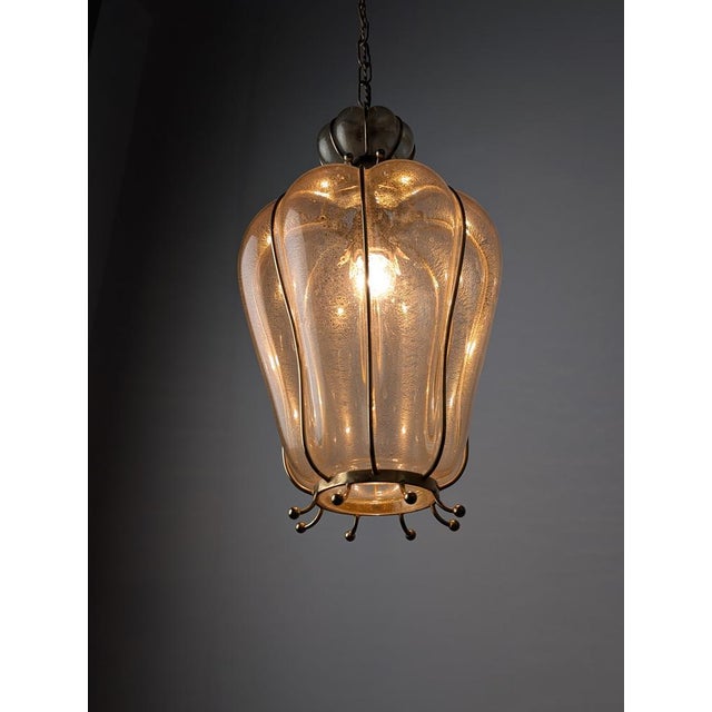 Murano Glass Lantern with Gold Foil and Brass from Barovier & Toso, 1960s For Sale - Image 11 of 18
