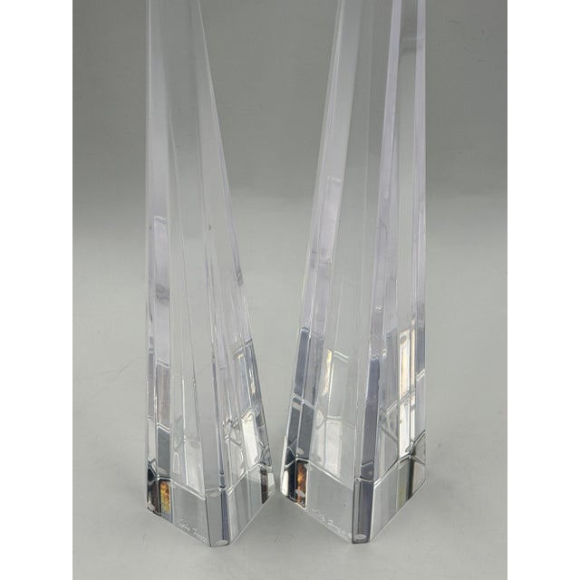 Charles Hollis Jones Signed Lucite Obelisk Sculptures, Pair, 1974 For Sale - Image 12 of 15
