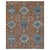 Nine latch-hooked diamond medallions in sky blue and ivory march in three stately columns down a warm cinnamon field, each...