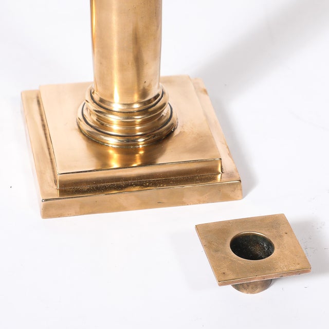 Art Deco Solid Bronze Plinth Base Corinthian Style Candleholders Signed Gorham For Sale - Image 14 of 15
