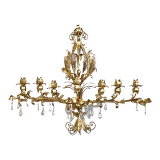 Vintage Hollywood Regency Italian Style Gold Tole and Crystal Wheat Sheaf Wall Sconce For Sale