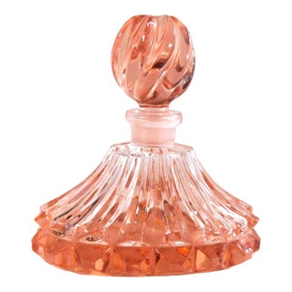 1980s Peach Glass Perfume Bottle With Matching Stopper For Sale