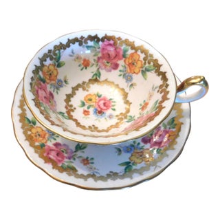 Antique English Royal Chelsea Bone China Cup and Saucer, Golden Rose For Sale
