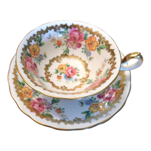 Antique English Royal Chelsea Bone China Cup and Saucer, Golden Rose