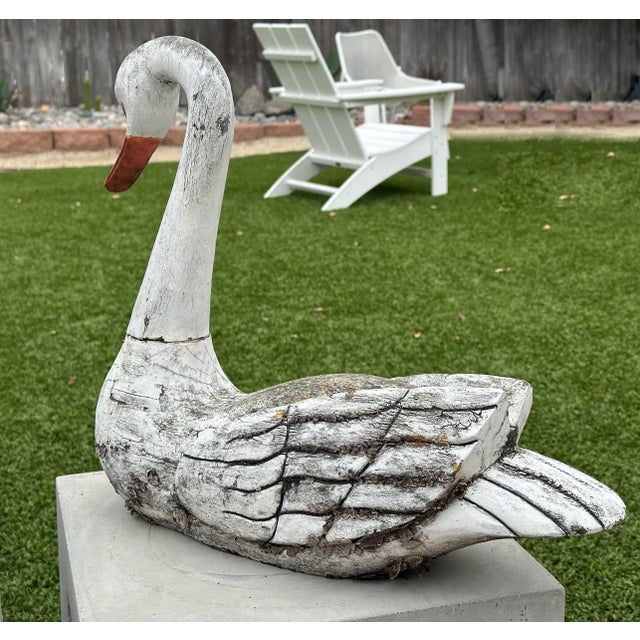Wooden Swan Carved and Painted Decoy Sculpture For Sale - Image 4 of 10