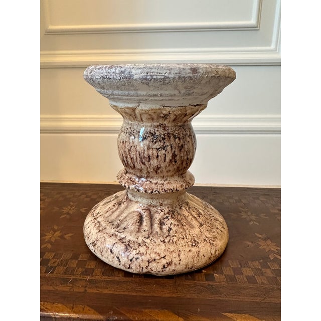 Vintage 5” French Glazed Terracotta Pillar Candleholder For Sale - Image 4 of 14