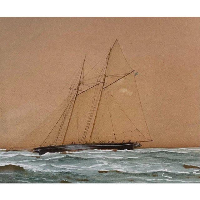 Paper Antique C Mcknight Smith 1896 America's Cup Sailboat Racing Sailing Painting For Sale - Image 7 of 11