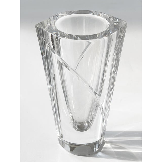 Glass Vintage 1990s Marin Swirl Orrefors Heavy 3 LBS Crystal Vase by Jan Johansson For Sale - Image 7 of 8
