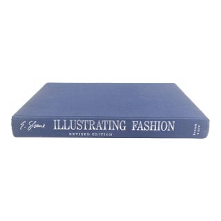 1977 Illustrating Fashion Blue Linen Hard Cover Book For Sale