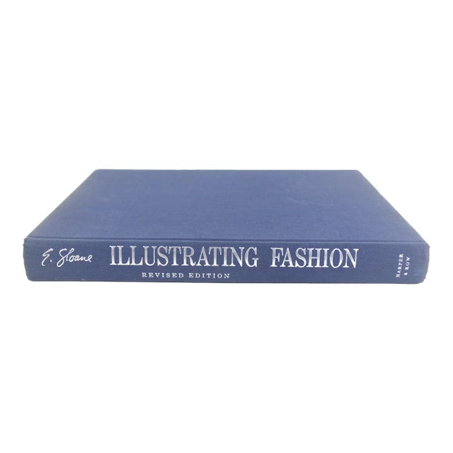 1977 Illustrating Fashion Blue Linen Hard Cover Book For Sale