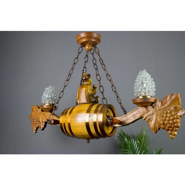 German Carved Wood Two-Light Wine Cellar Chandelier For Sale - Image 10 of 18
