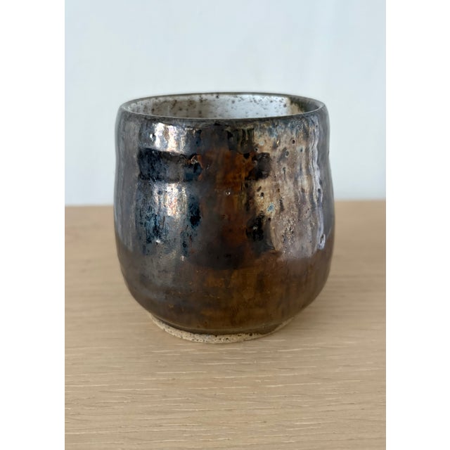 Metallic Black Glaze Organic Modern Studio Pottery Cup For Sale In New York - Image 6 of 7