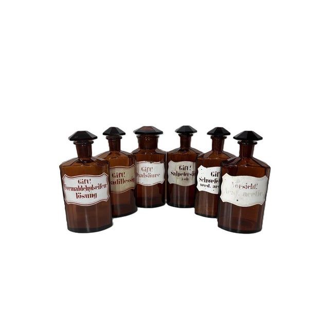 Vintage Brown Glass Bottles, 1920s, Set of 6 For Sale - Image 3 of 9