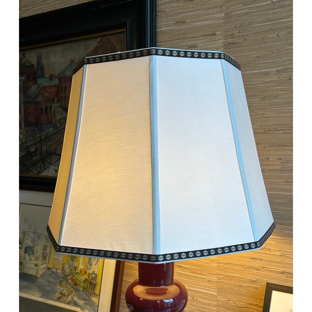 Modern Silk Lampshade With Patterned Trim For Sale - Image 3 of 6