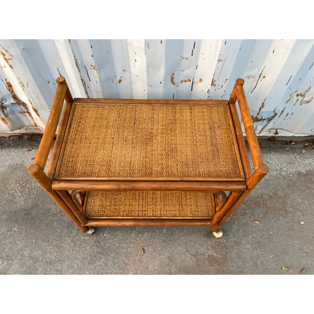 Coastal Style Rattan Dry Bar/ Serving Cart in the Franco Albini's Manner. Circa 1970s For Sale - Image 11 of 18