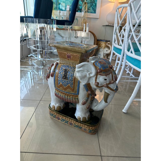 Vintage Large Glazed Elephant Garden Stool Stand Drink Side Table For Sale - Image 12 of 13