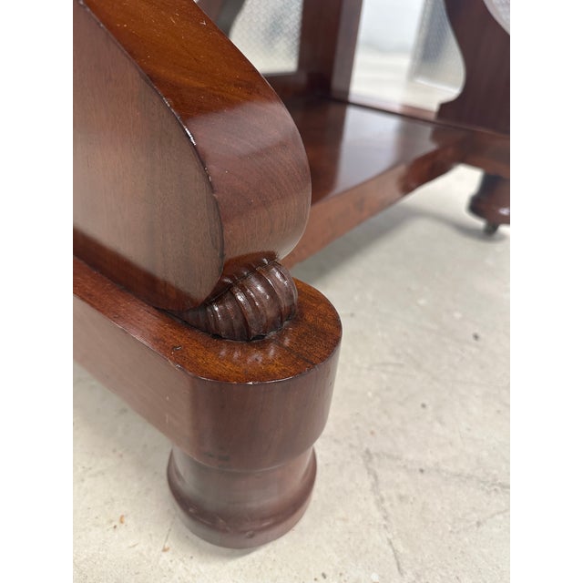 Brown Antique French Empire Style Flame Mahogany Console Table With Mirror. For Sale - Image 8 of 12