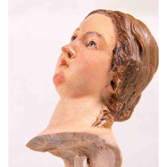 Polychrome Ceramic Head of Woman, Italy, 18th Century For Sale - Image 3 of 5