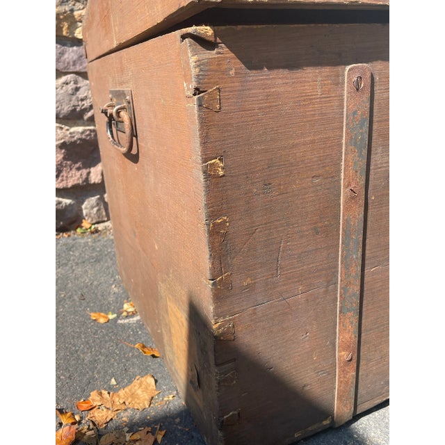 Antique Wood Travel Trunk - Primitive Wooden Storage Chest For Sale - Image 12 of 12