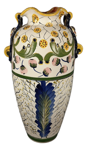 Large Folk Art Majolica Vase with Grotesque Sculptural Faces in Relief, 1960s