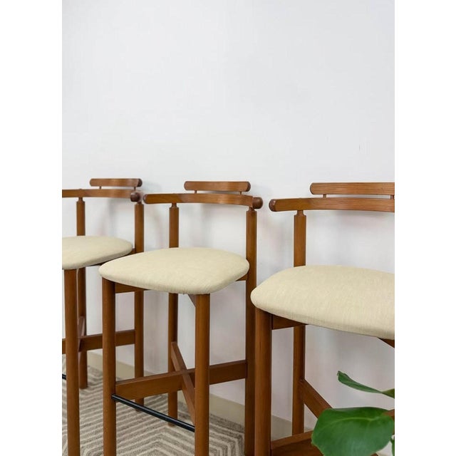 1970s Findahls Mobelfabrik, 3 Danish Teak Bar Stools Mid Century Modern Reupholstered For Sale - Image 4 of 7