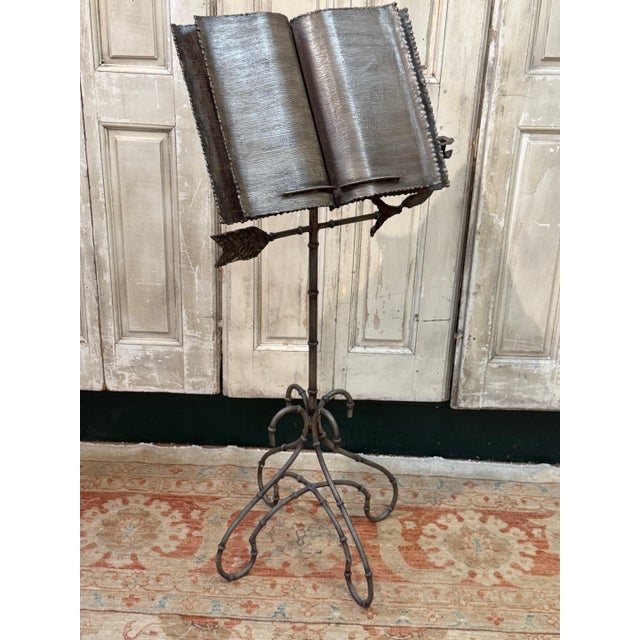 Metal Italian Trompe l’Oeil Faux-Bamboo Iron Music Stand with Candlestick, Circa 1970s For Sale - Image 7 of 15