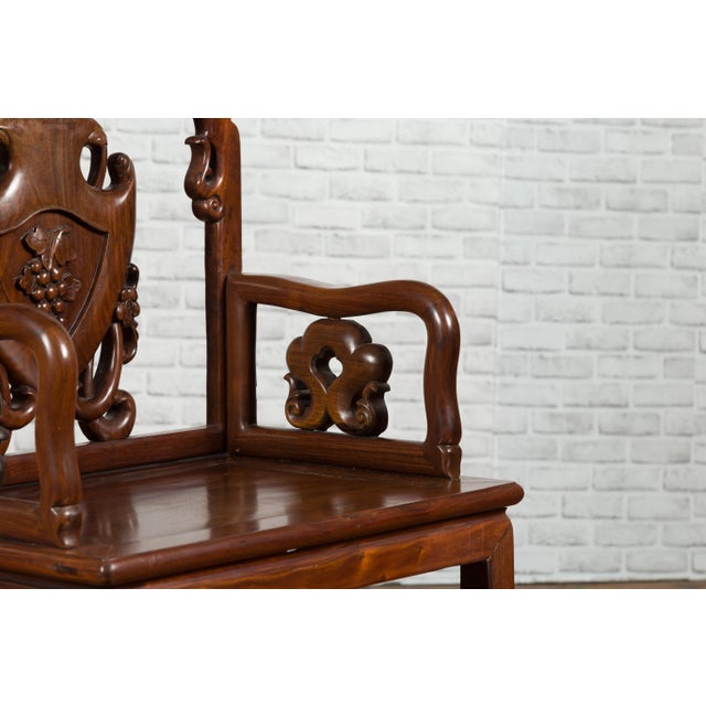 Chinese Qing Dynasty Rosewood Armchair with Carved Splat and Arm Supports For Sale - Image 12 of 13
