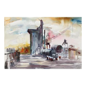 1950s "Oil Refinery P1.12" Watercolor Painting by Eve Nethercott