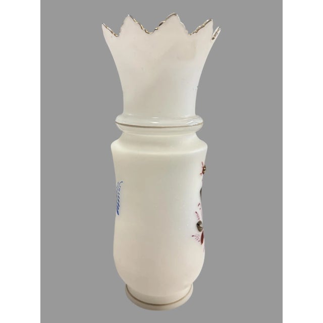 Vintage French Opaline 12.25" Hand Painted Floral Decorated Art Glass Vase In very good original condition showing some...