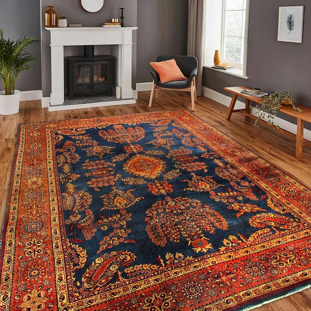 Pasargad DC Navy Blue Fine Hand Knotted Sarouk Design Rug For Sale - Image 4 of 4