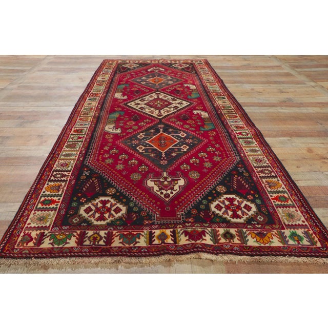 Textile Mid 20th Century Vintage Persian Shiraz Hallway Rug, 03'09 X 10'01 For Sale - Image 7 of 9