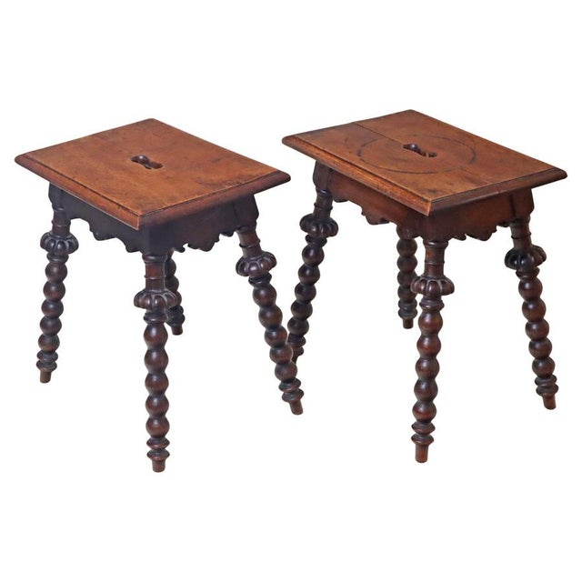 Antique Carved and Turned Oak Stools, 1850, Set of 2 For Sale - Image 17 of 17