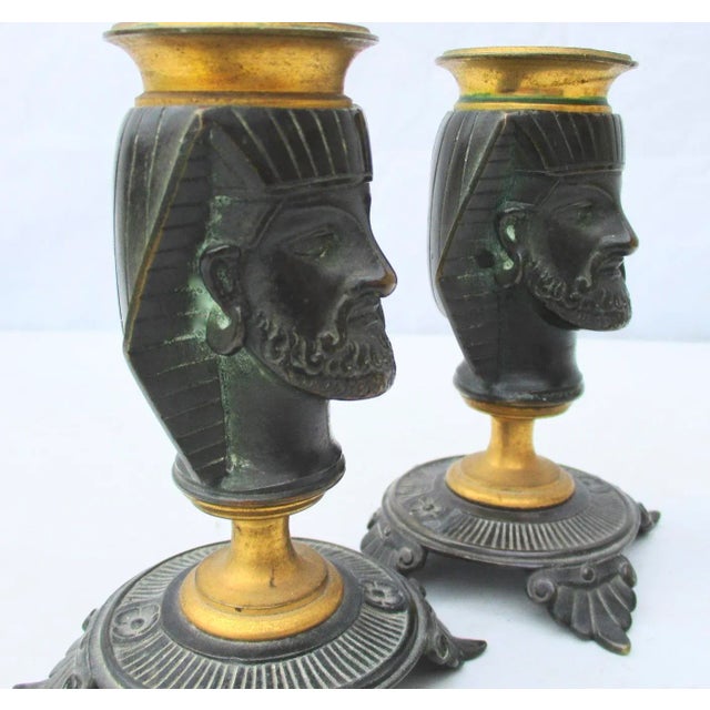 Early 19th Century Egyptian Revival Bronze Candlesticks - a Pair For Sale - Image 5 of 9