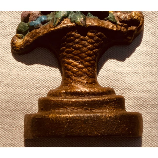 Gold Antique Cast Iron Floral Basket Doorstop - Hand-Painted, Circa 1900 For Sale - Image 8 of 11