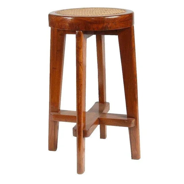 Wood Vintage Pierre Jeanneret Caned Teak Bar Stool from Chandigarh, India For Sale - Image 7 of 13