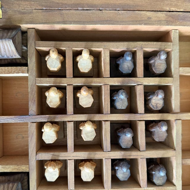 Vintage Chinese Hand-Carved Wood Figural Chess Set With Folding Game Board For Sale - Image 11 of 13