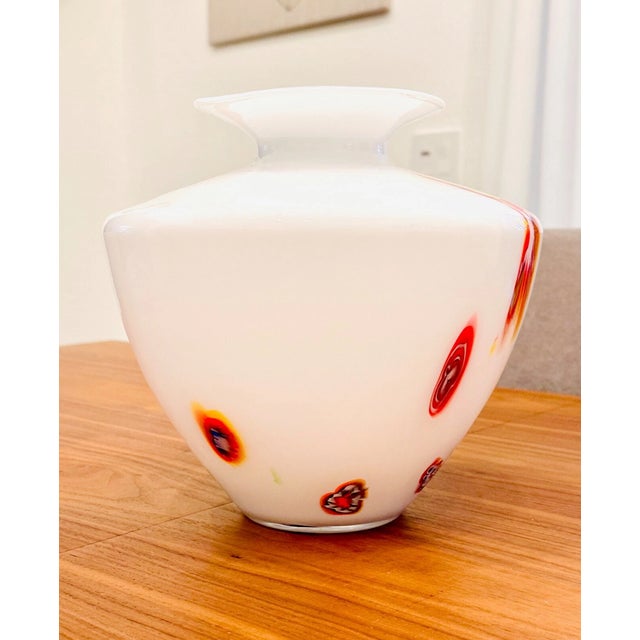 Mid-Century Modern Vintage Murano Style Millefiori Large Milk Glass Vase For Sale - Image 3 of 9