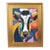 Bold Picasso Style Bull Cow Portrait Painting Including the Antiqued Gold Wood Frame For Sale