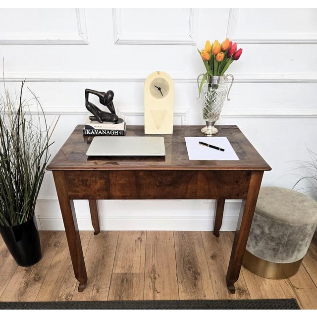 1960s Mid-Century Art Deco Italian Walnut Burl Wood Writing Desk Table, 1960s For Sale - Image 5 of 11