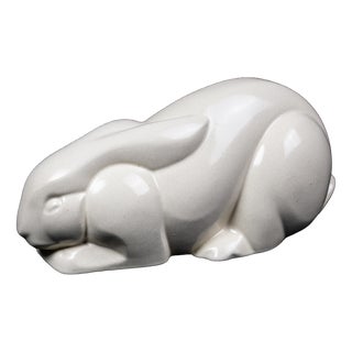 Reclining Rabbit in Cream Crackle-Glazed Earthenware by Charles Lemanceau for Saint-Clément, France, 1930s For Sale