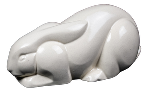 Reclining Rabbit in Cream Crackle-Glazed Earthenware by Charles Lemanceau for Saint-Clément, France, 1930s