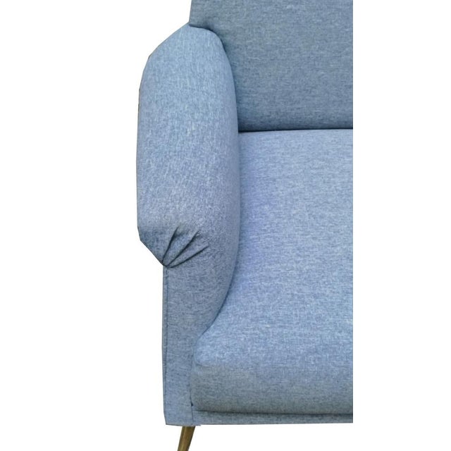 Light Blue Fabric Armchair with Brass Feet, Italy, 1960s For Sale - Image 6 of 7