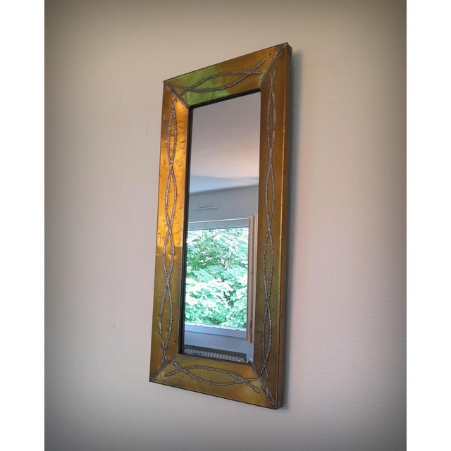 Brutalist Brutalist Brass and Pewter Mirror attributed to Jean Goardere, France, 1970s For Sale - Image 3 of 17