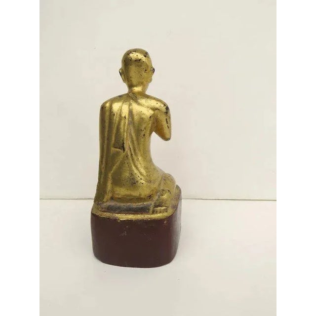 Mid 20th Century Vintage Gilt Carved Figure of a Praying Monk Thailand Buddah For Sale - Image 4 of 7