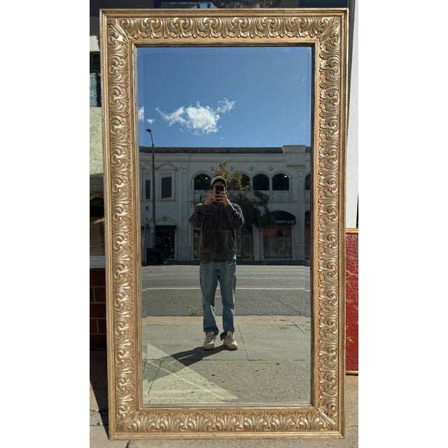1990s Huge Michael Taylor Neoclassical Style Giltwood Acanthus Leaf Full Length Mirror For Sale - Image 5 of 6